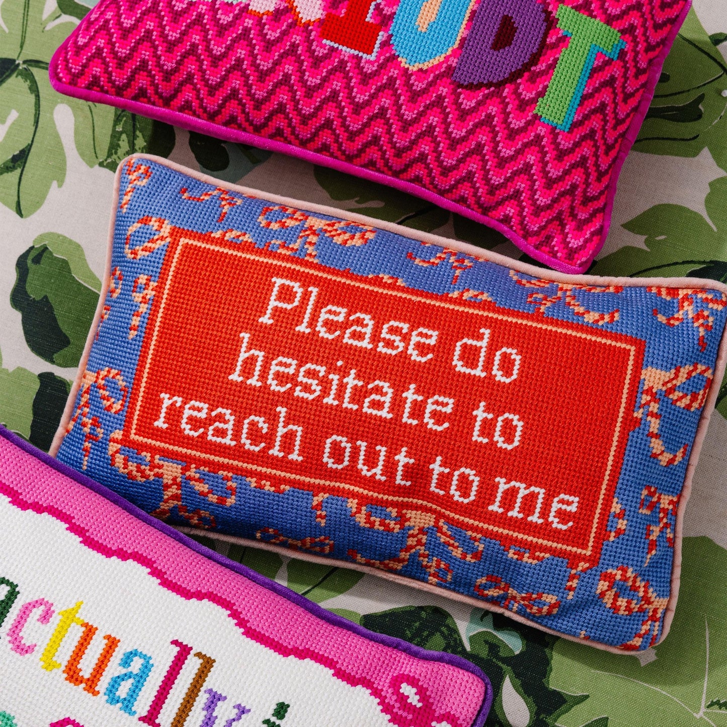Hesitate Needlepoint Pillow