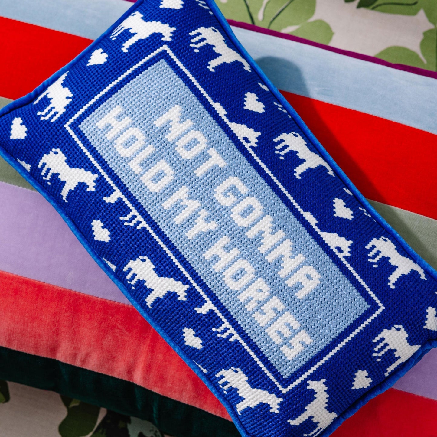 Hold My Horses Needlepoint Pillow