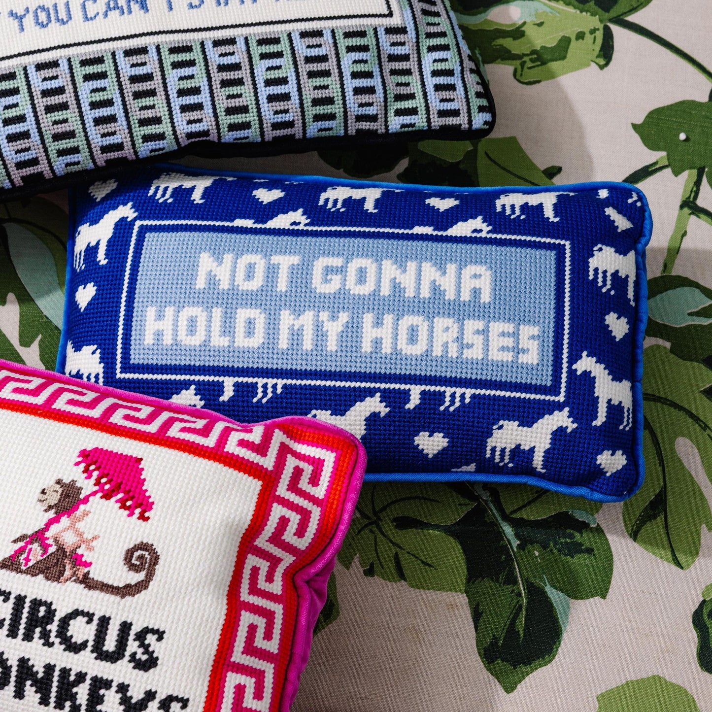Hold My Horses Needlepoint Pillow