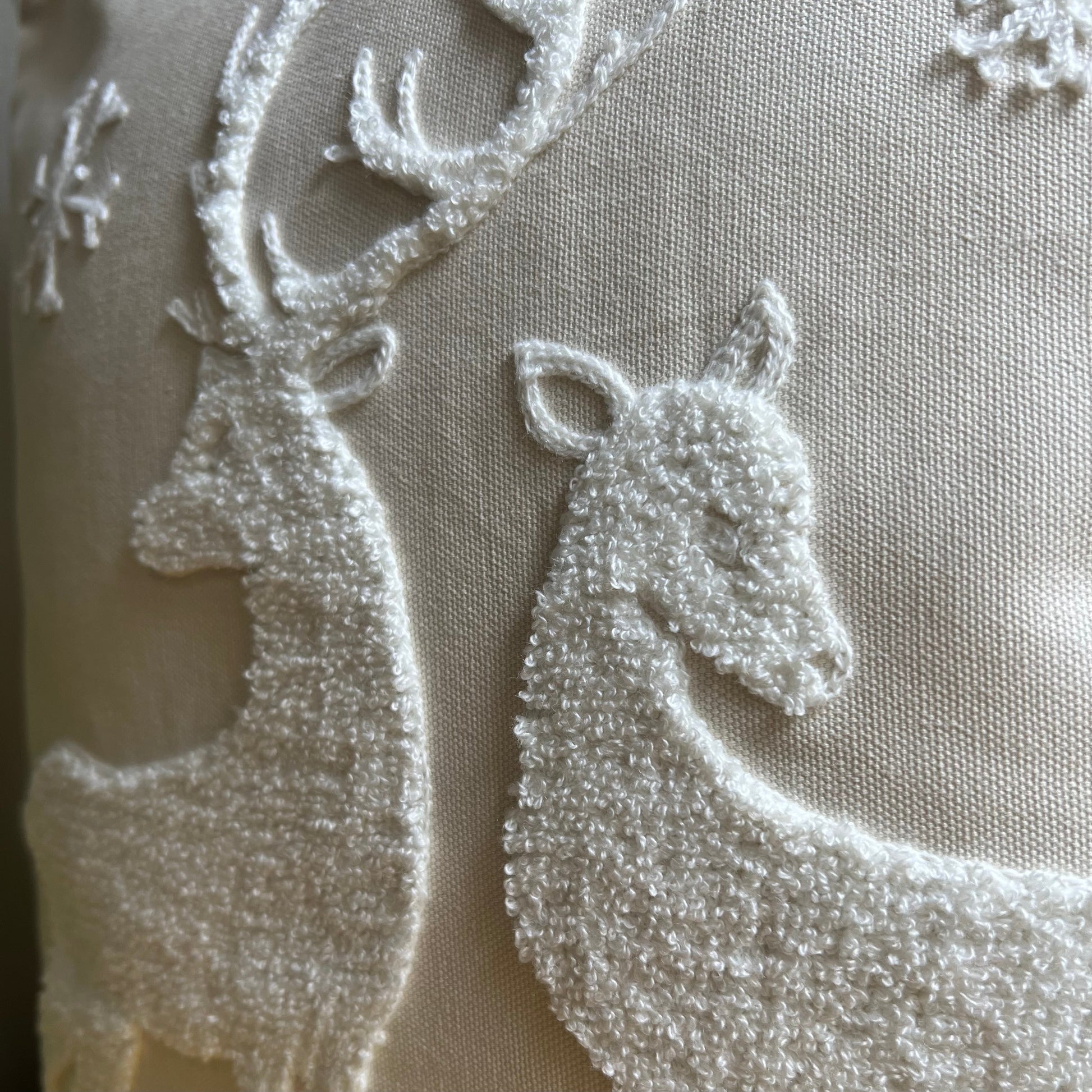 Ivory Winter Deer Embroidered Pillow Cover