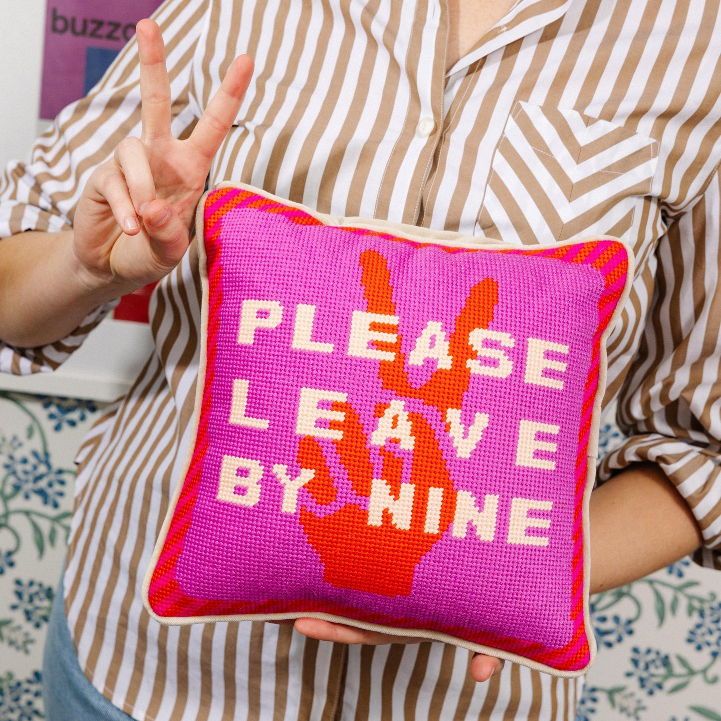 Leave by Nine Needlepoint Pillow
