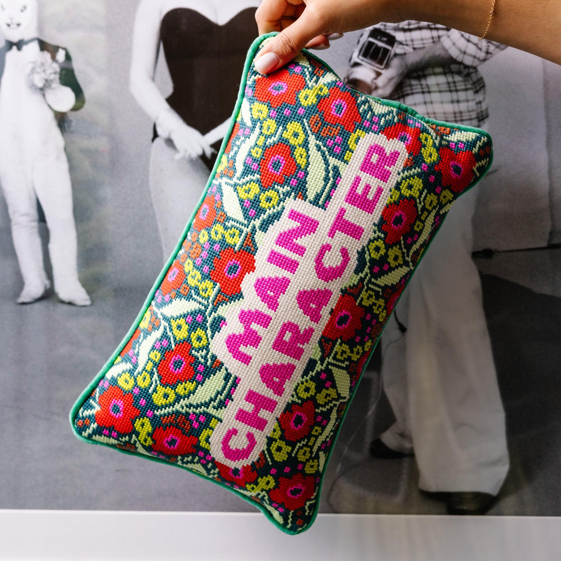 Main Character Needlepoint Pillow