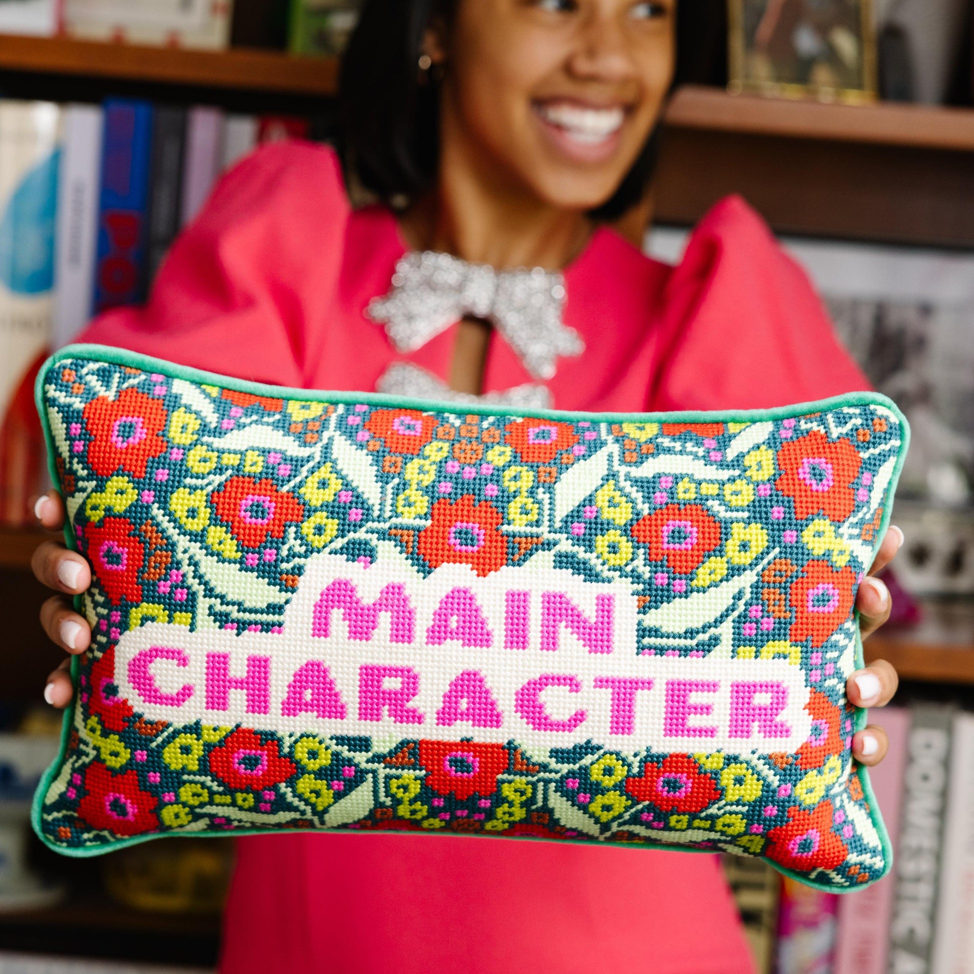 Main Character Needlepoint Pillow