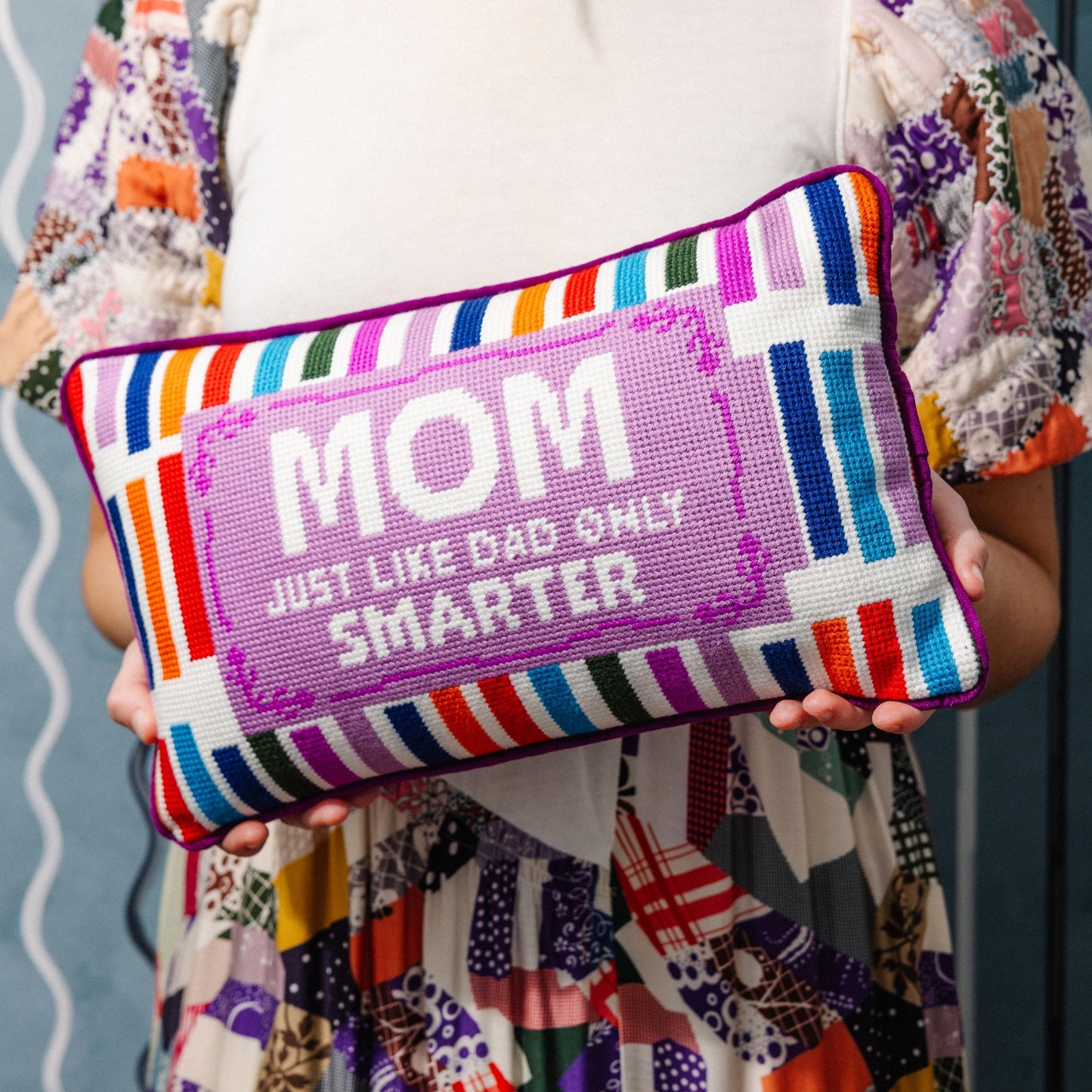 Mom Rules Needlepoint Pillow