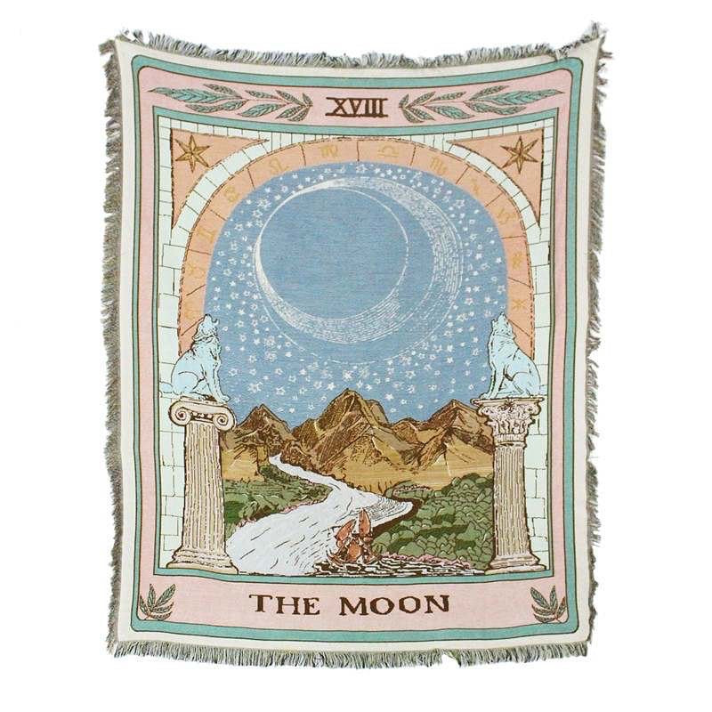 Moon Tarot Card Woven Throw Blanket