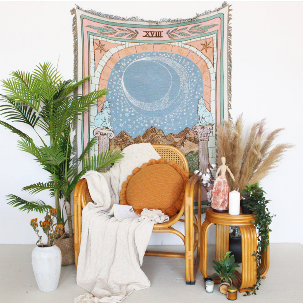 Moon Tarot Card Woven Throw Blanket