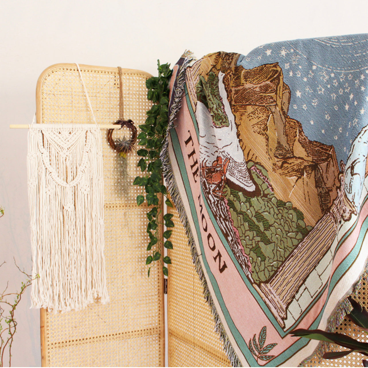 Moon Tarot Card Woven Throw Blanket