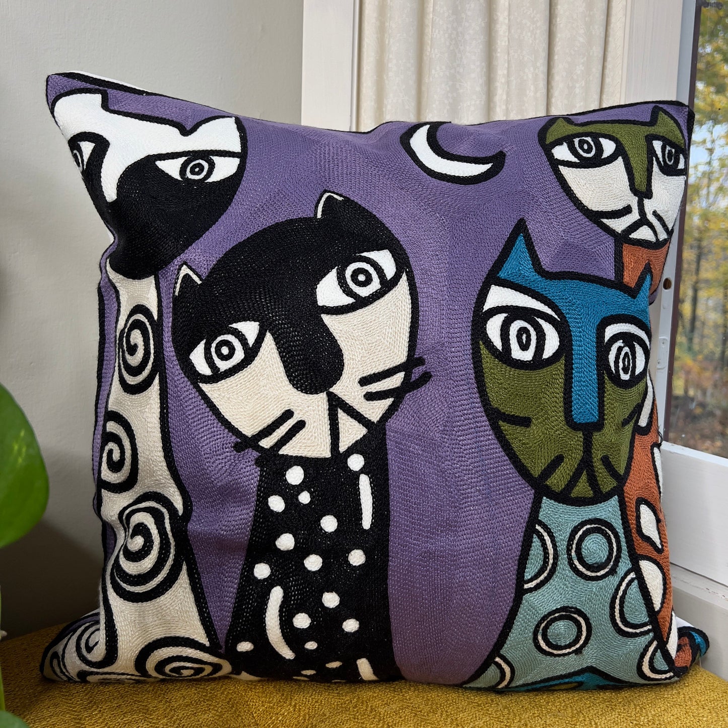 Moonlight Meetup | Embroidered Pillow Cover | Cat Lovers Collection