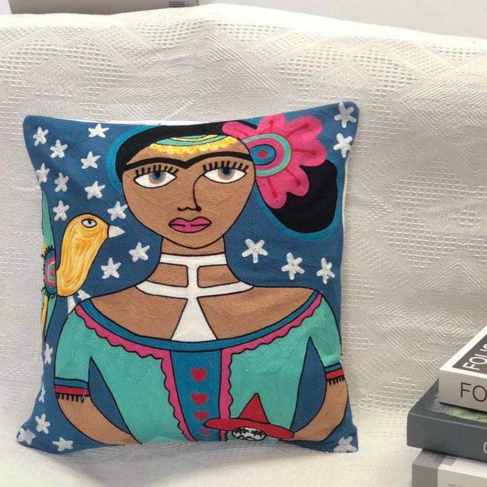 NEW! Starry Night Frida Embroidered Pillow Cover