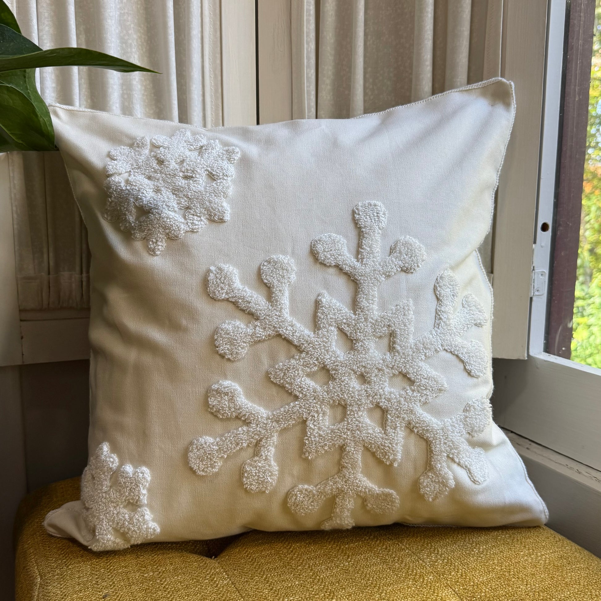 Neutral Snowflake Embroidered Pillow Cover