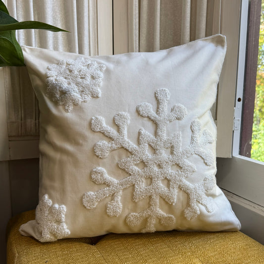 Neutral Snowflake Embroidered Pillow Cover
