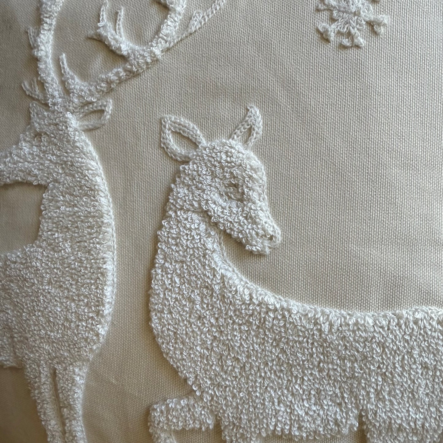 Neutral Winter Deer Embroidered Pillow Cover
