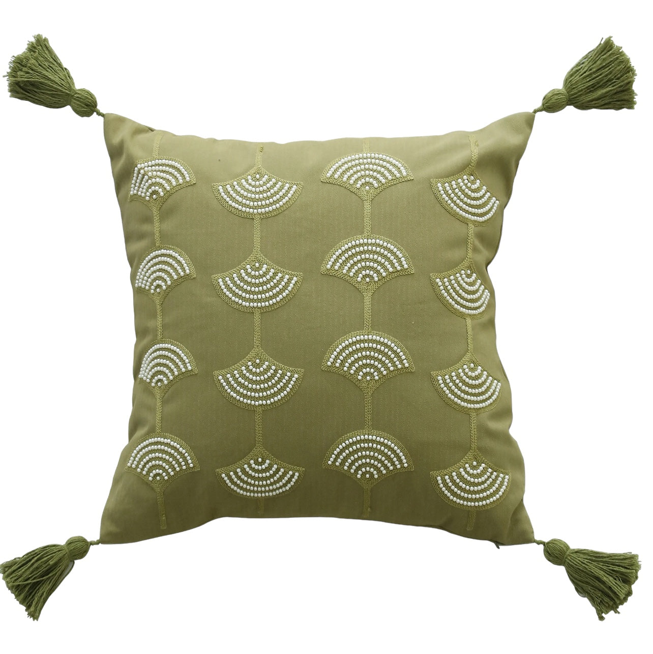 Olive Green Pearl Rainbow Tassel Pillow Cover