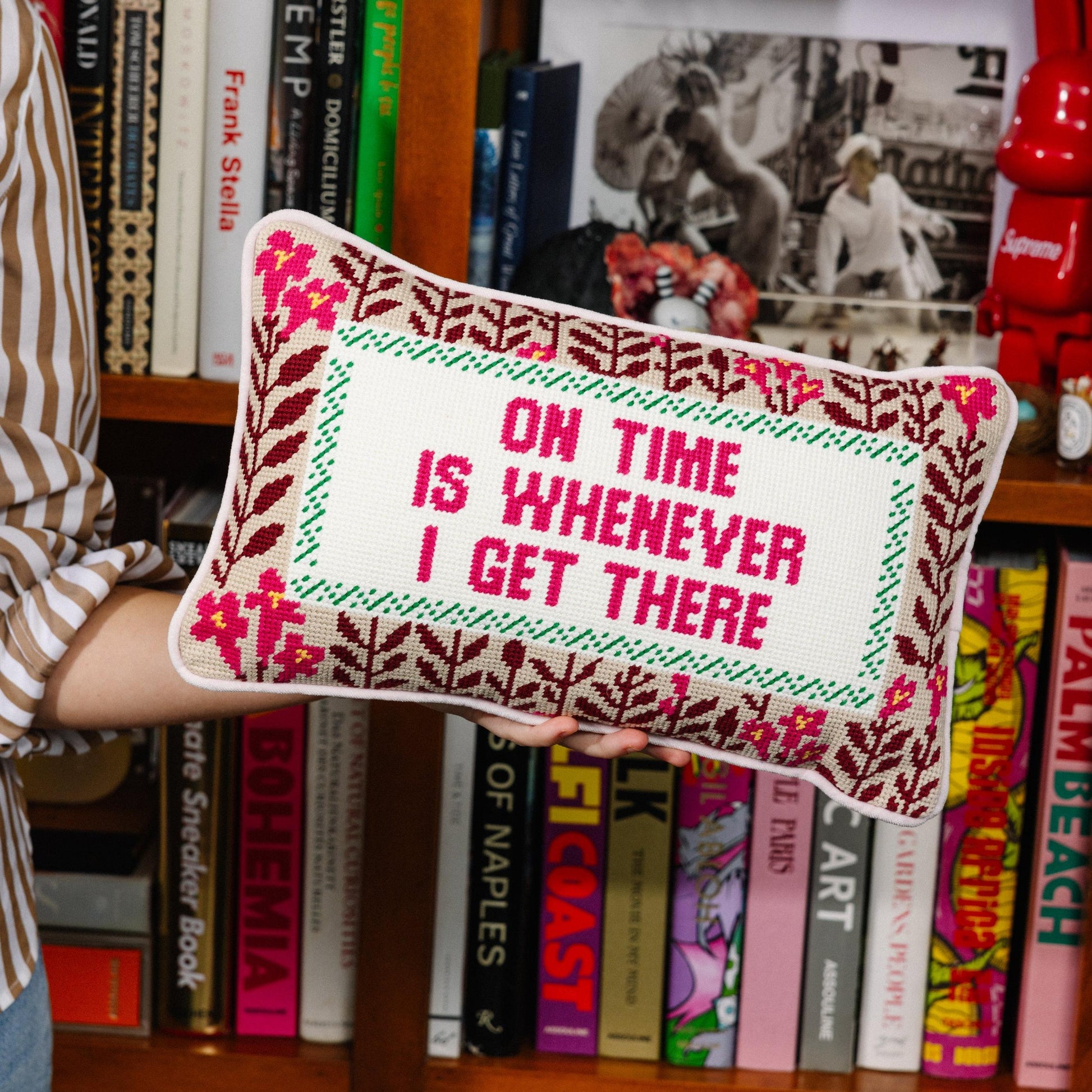 On Time Needlepoint Pillow