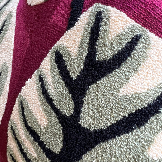 PRE ORDER Magenta Monstera Embroidered Pillow Cover