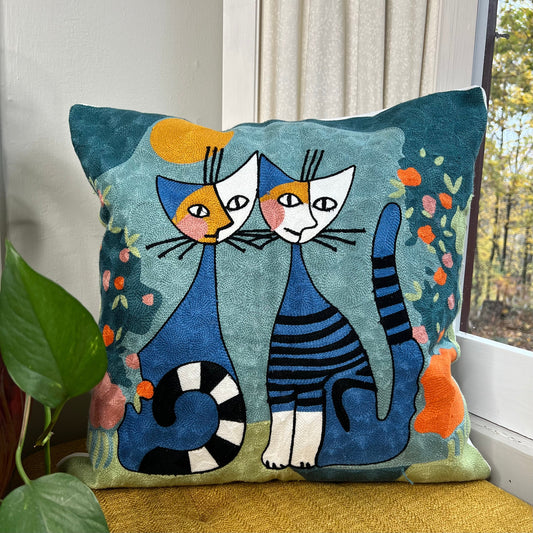 PRE ORDER Twin Siamese Cat Pillow Cover – Colorful Embroidered Decor