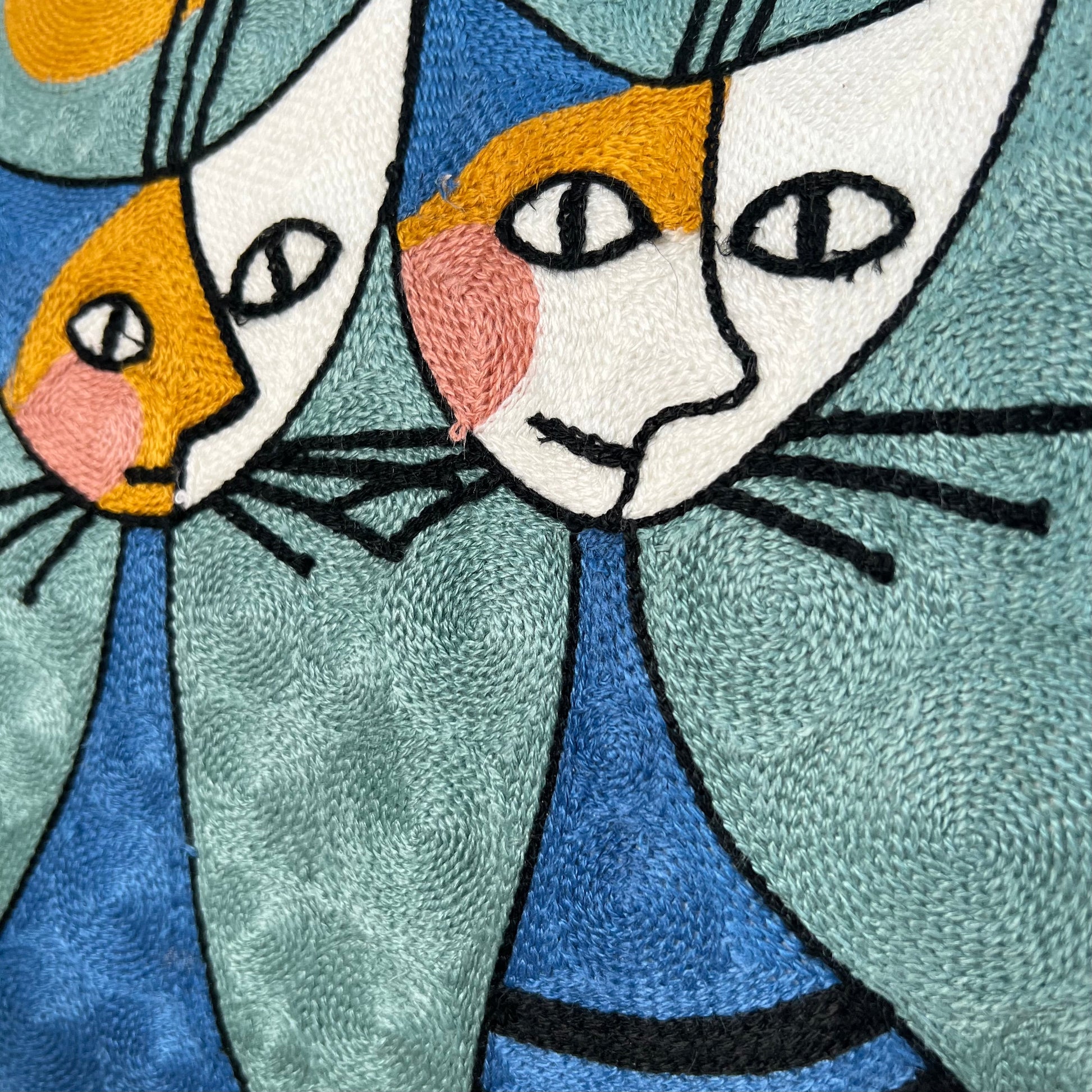 PRE ORDER Twin Siamese Cat Pillow Cover – Colorful Embroidered Decor