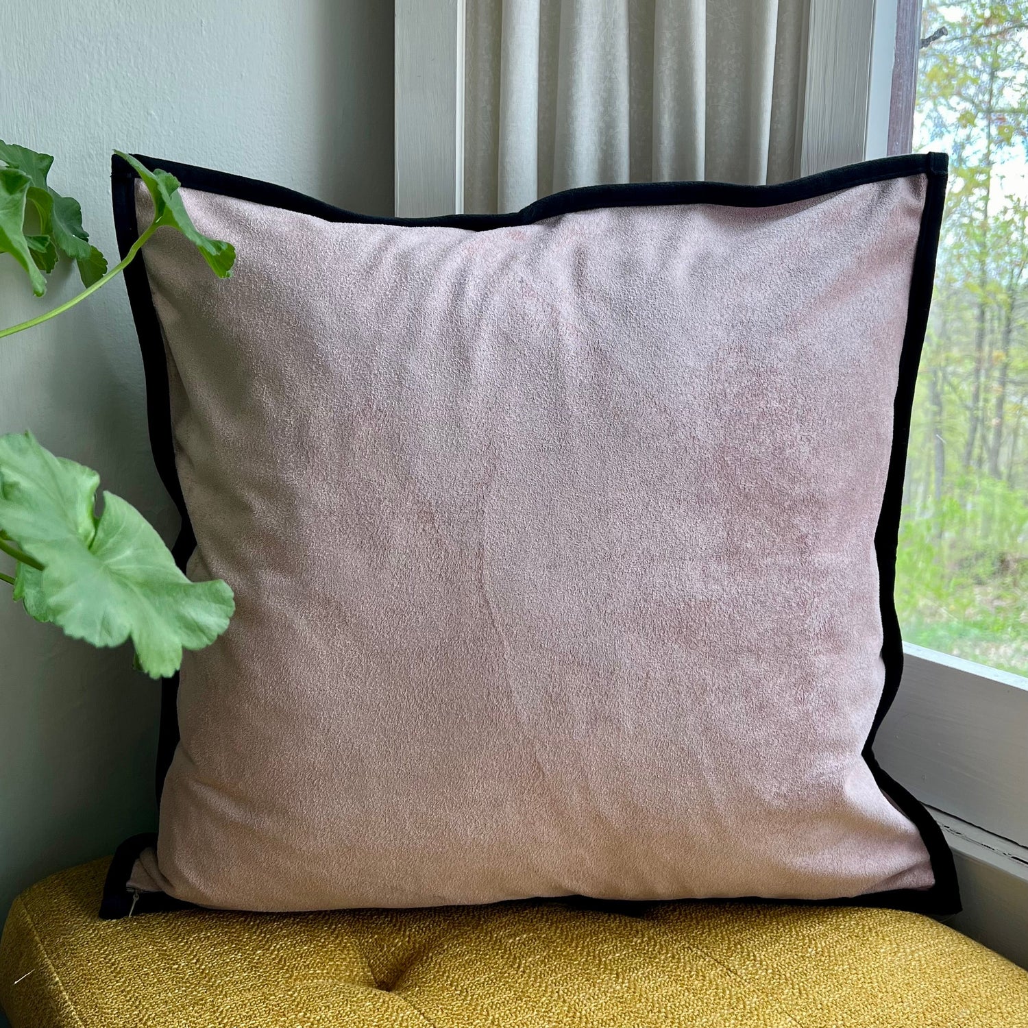Pink and Black Floral Embroidered Pillow Cover