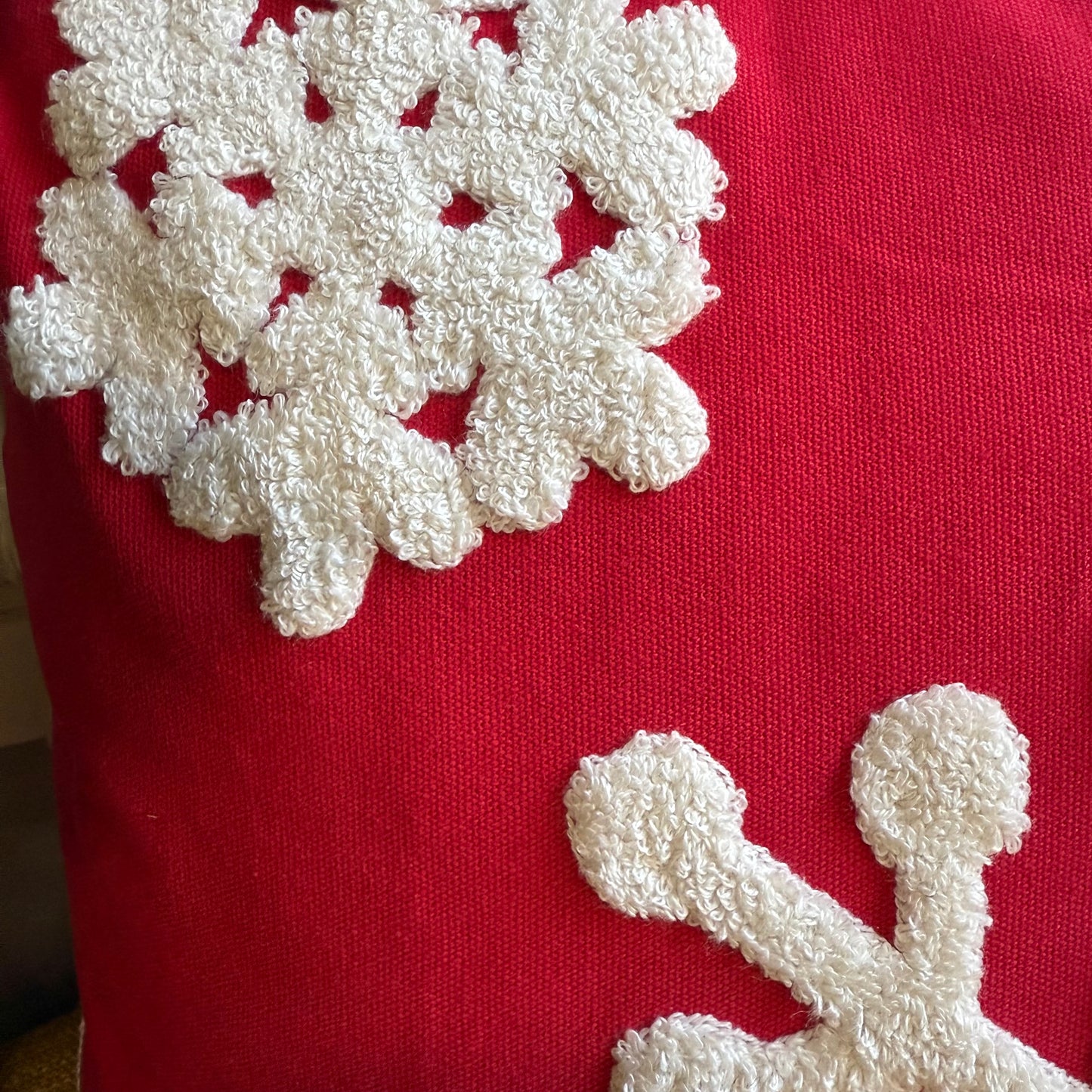 Red Snowflake Embroidered Pillow Cover