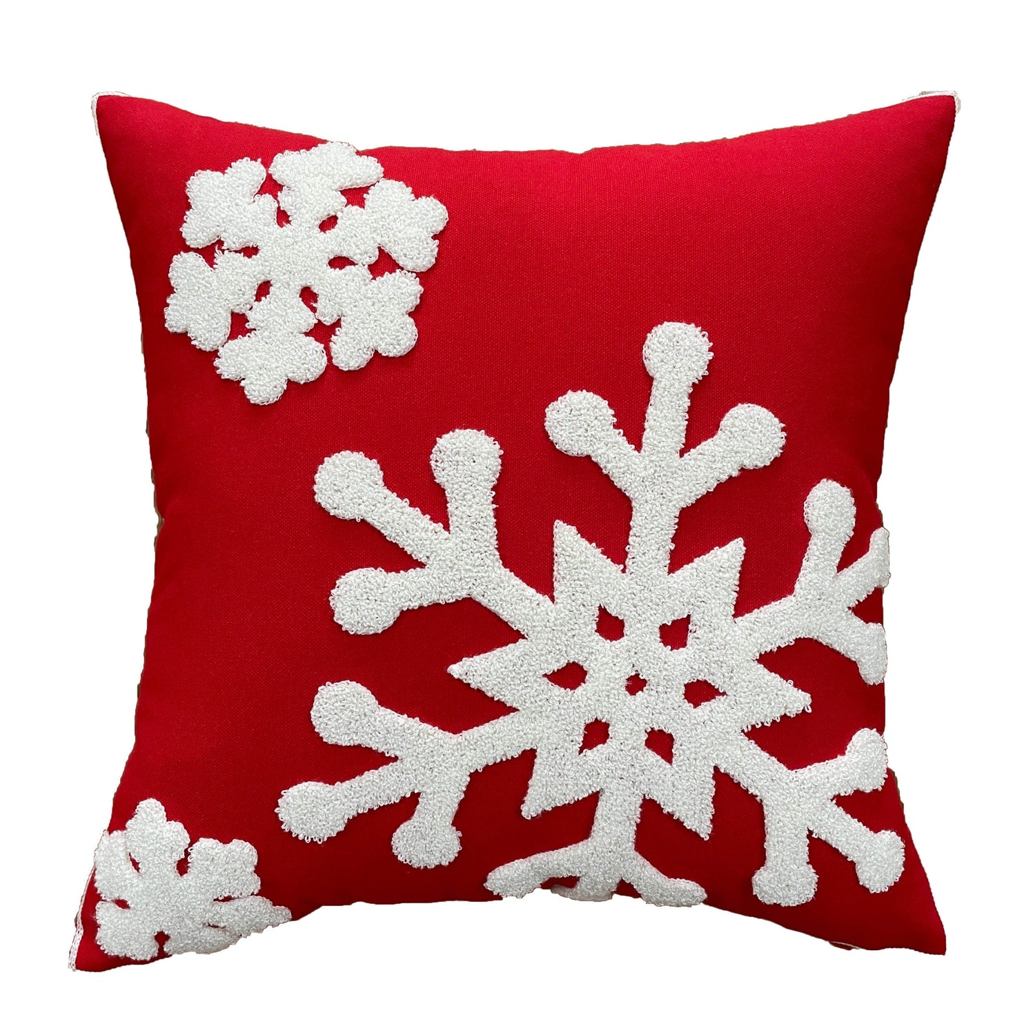 Red Snowflake Embroidered Pillow Cover