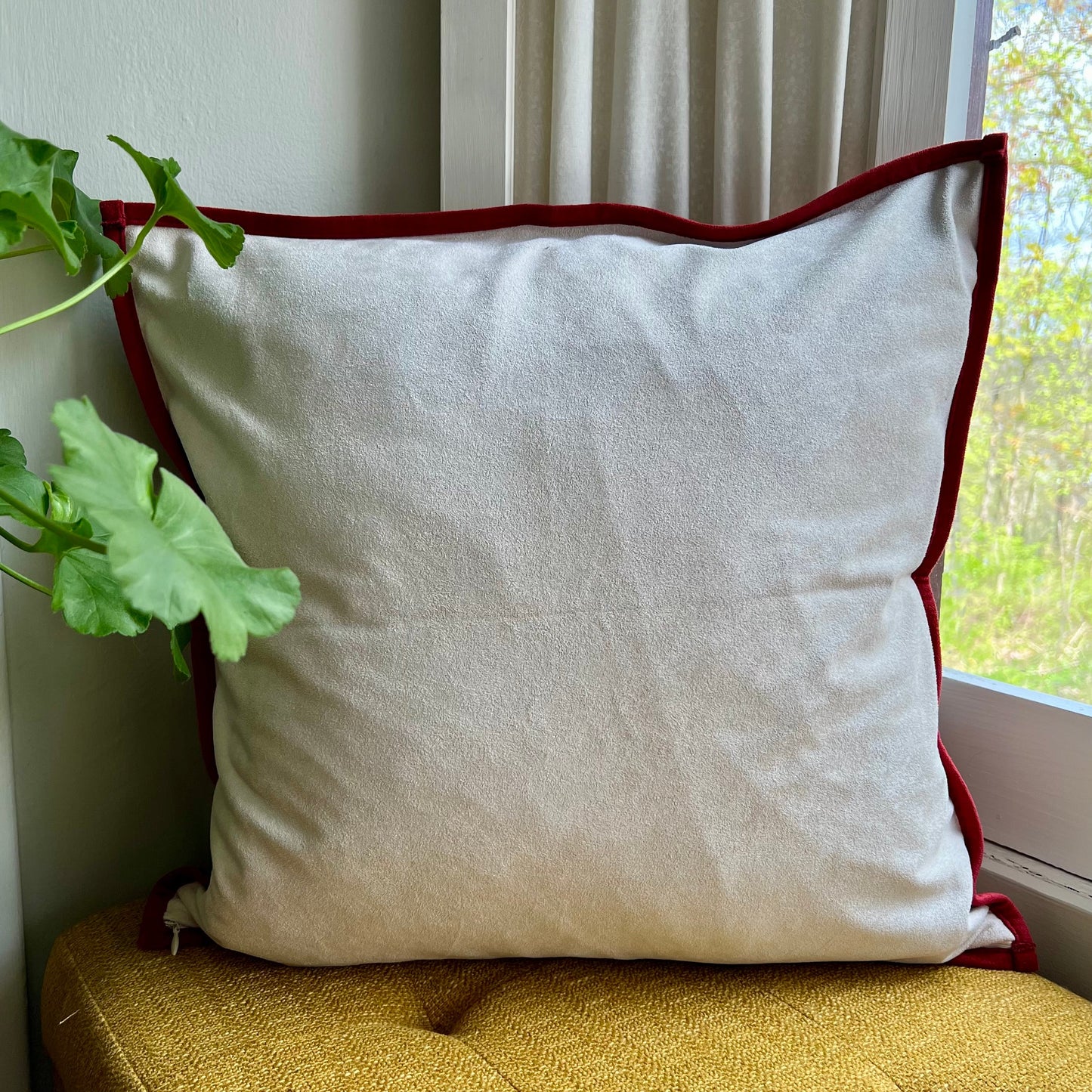 Red and White Floral Embroidered Pillow Cover