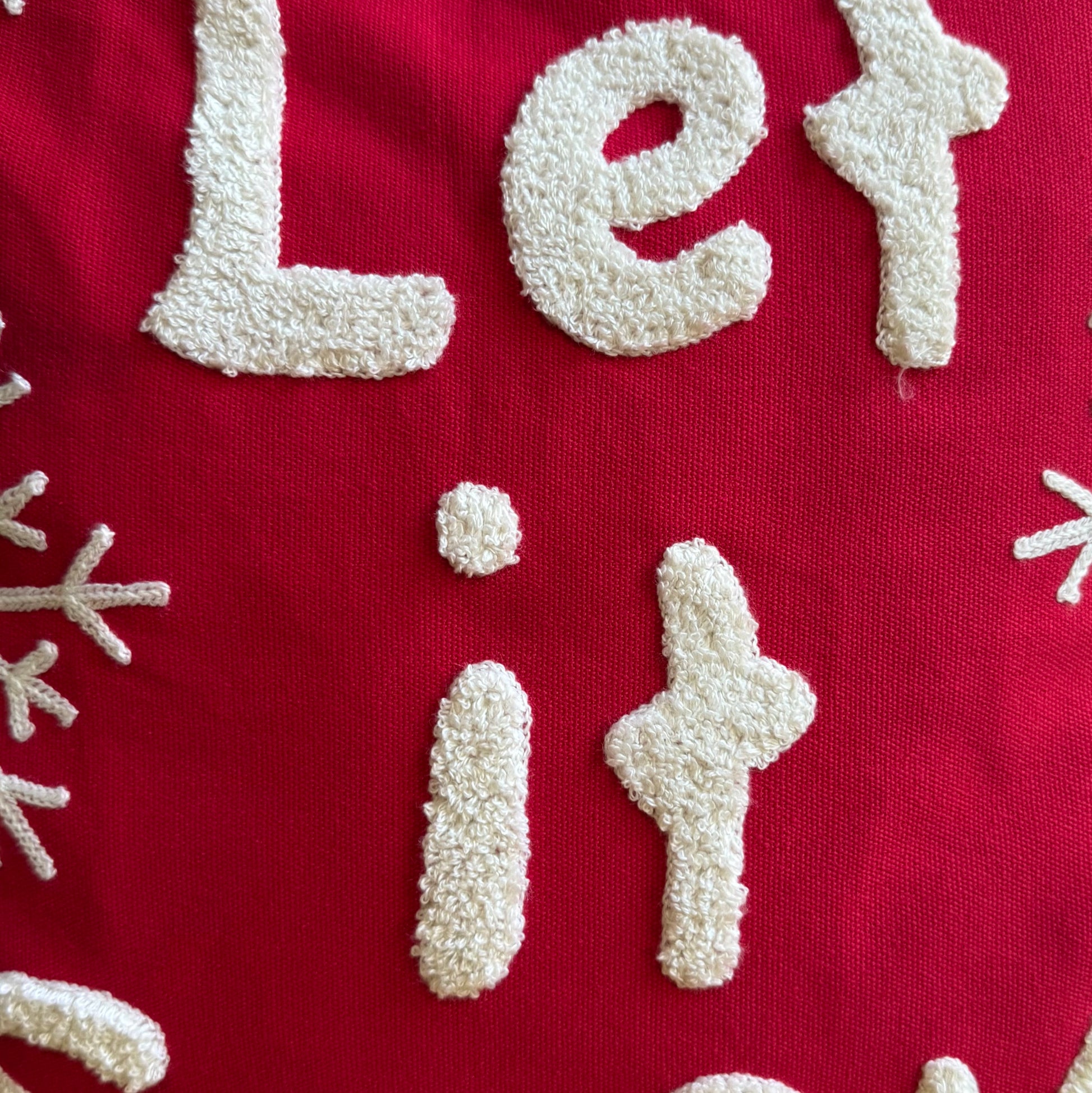 Red and White “Let it Snow” Embroidered Pillow Cover