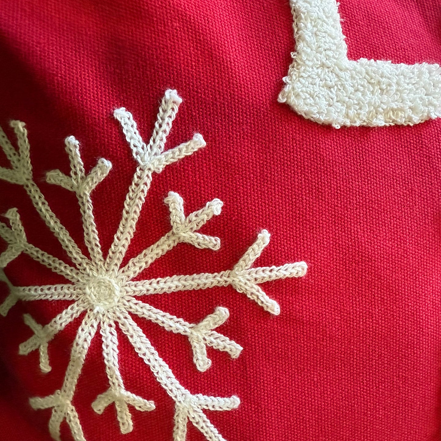 Red and White “Let it Snow” Embroidered Pillow Cover