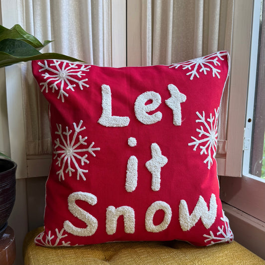 Red and White “Let it Snow” Embroidered Pillow Cover
