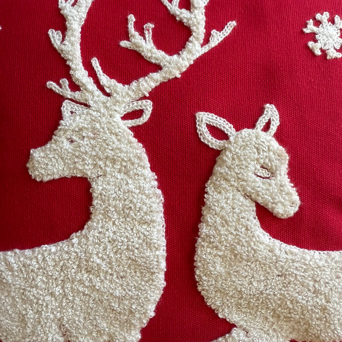 Red and White Winter Deer Embroidered Pillow Cover