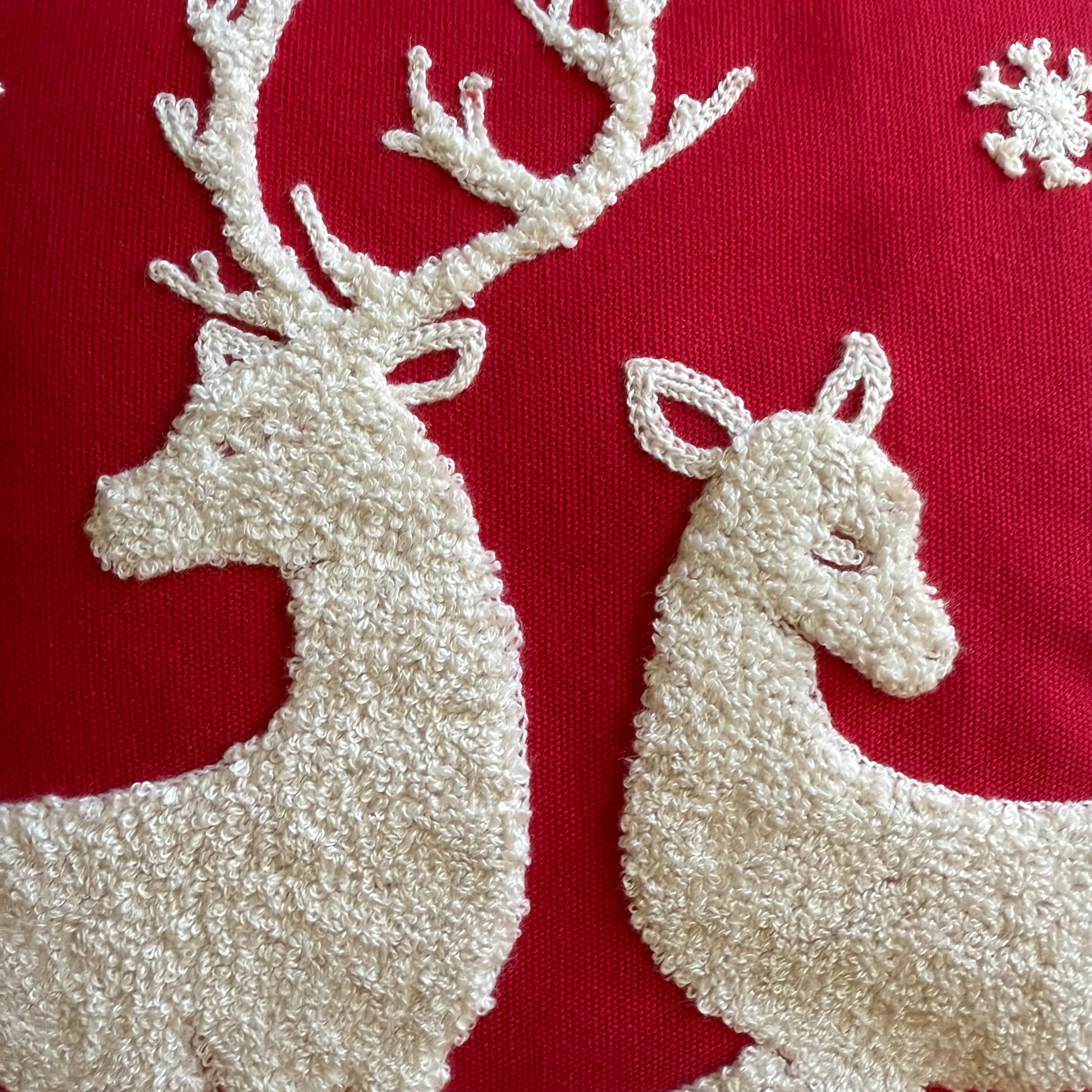 Red and White Winter Deer Embroidered Pillow Cover