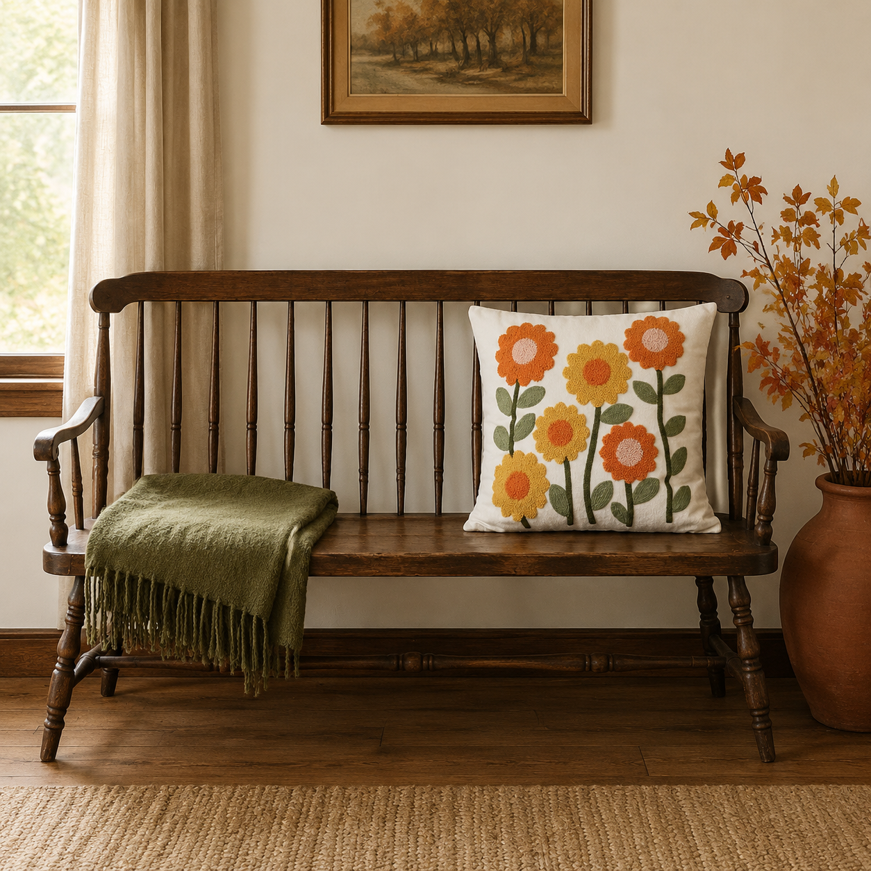 Retro Garden Tufted Floral Embroidered Pillow Cover