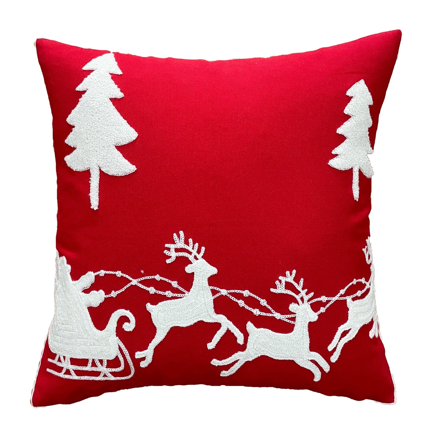 Santa and Reindeer Embroidered Pillow Cover