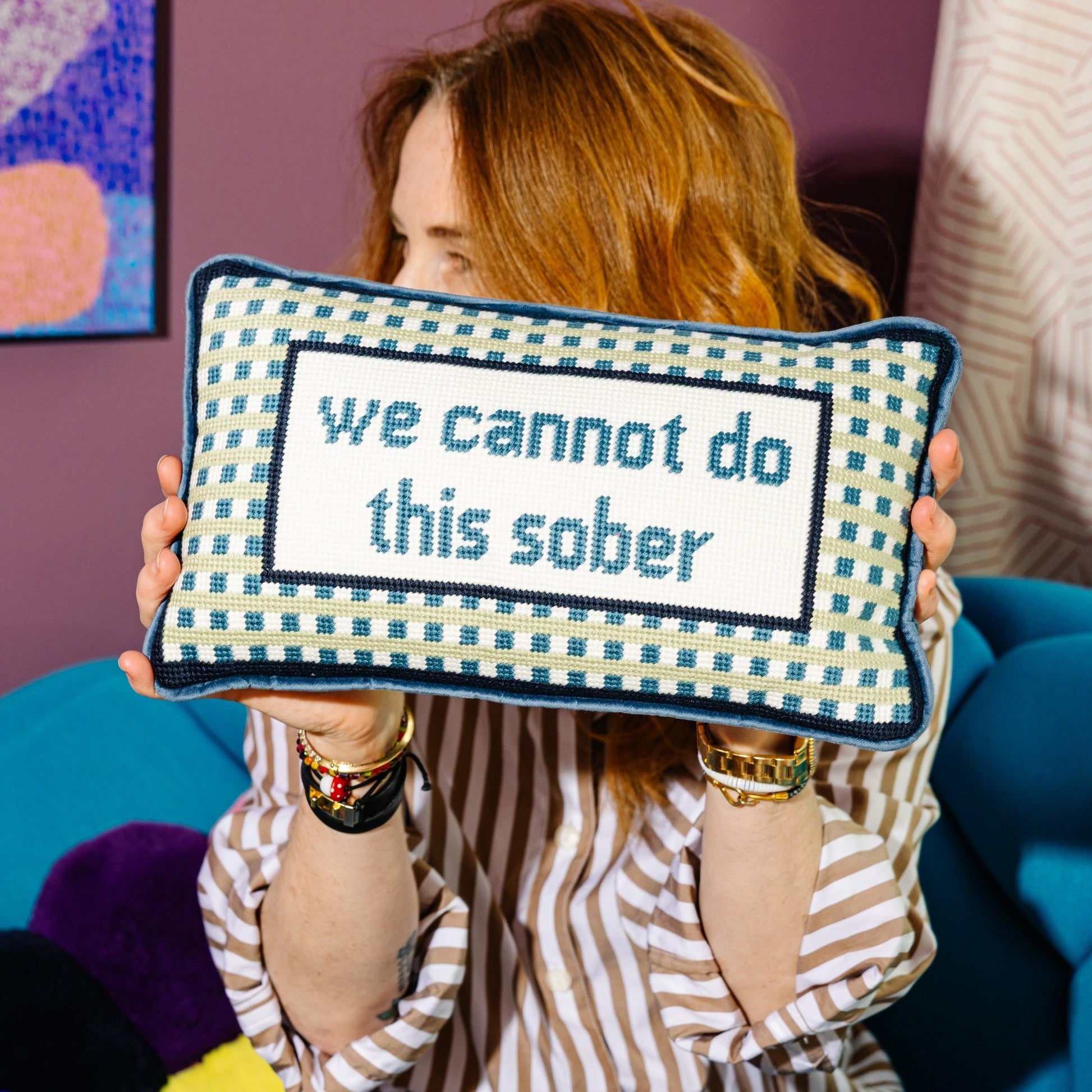 Sober Needlepoint Pillow