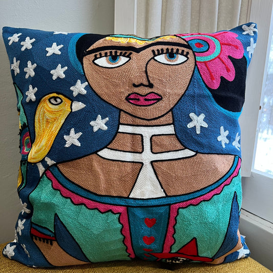 Starry Night Frida Embroidered Pillow Cover