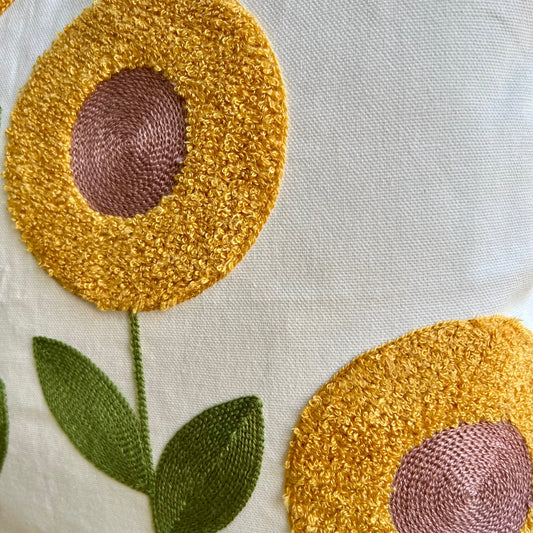 Sunflower Embroidered Throw Pillow Cover