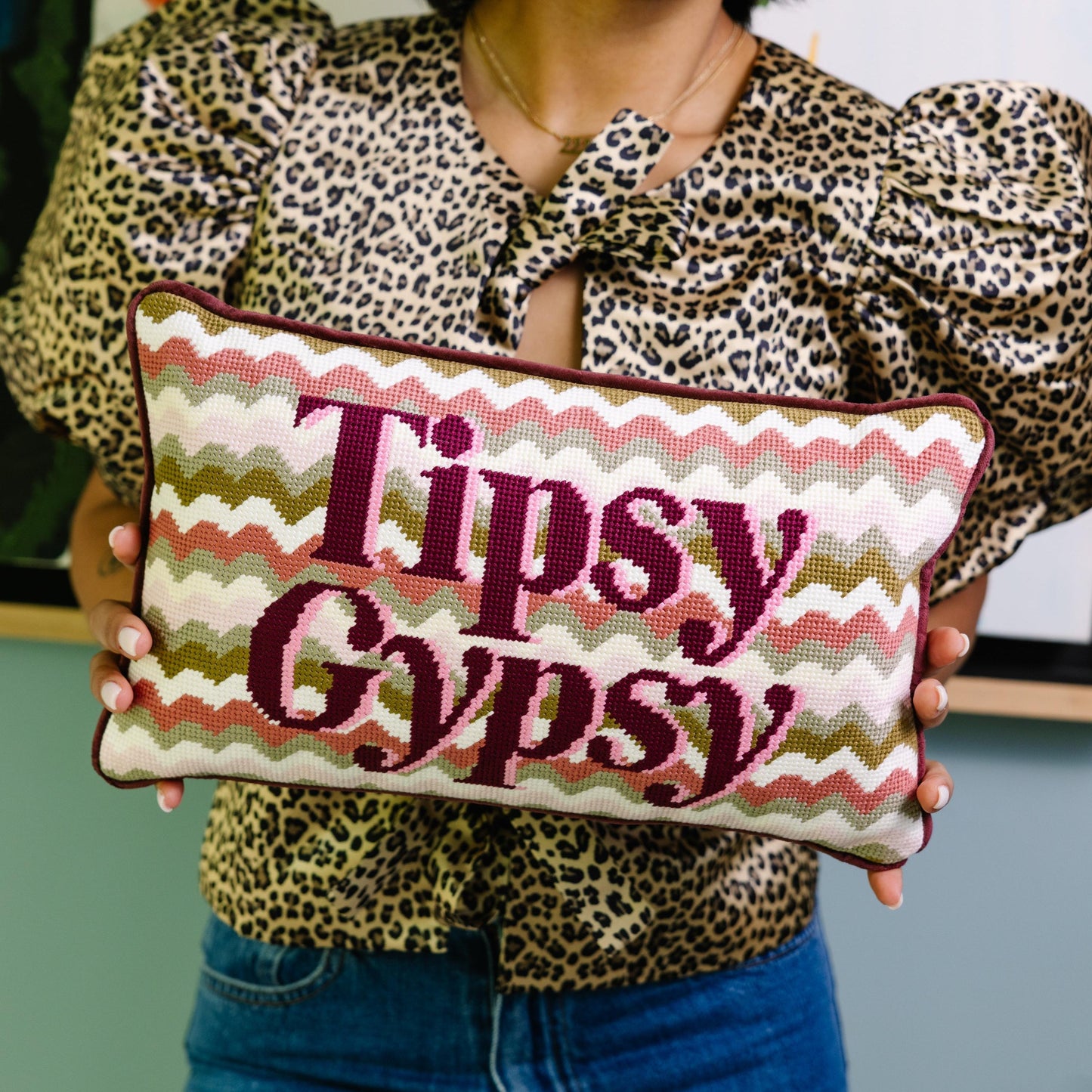 Tipsy Gypsy Needlepoint Pillow