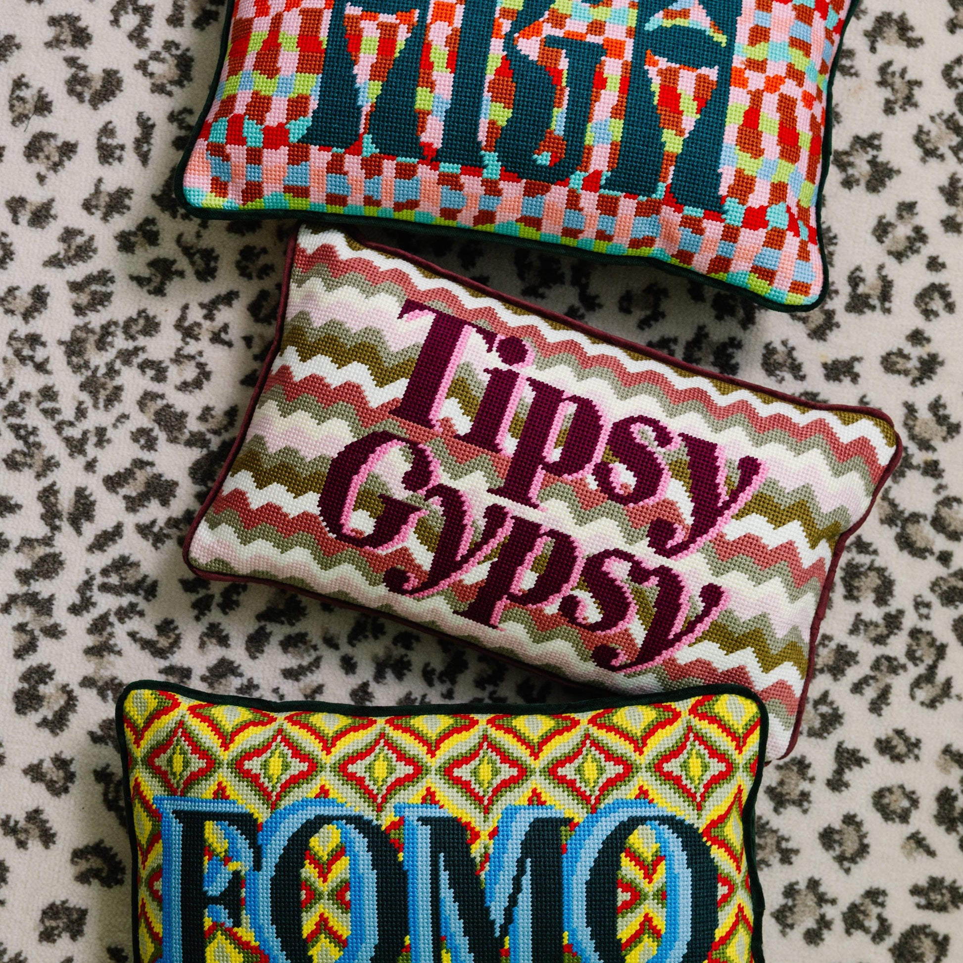 Tipsy Gypsy Needlepoint Pillow