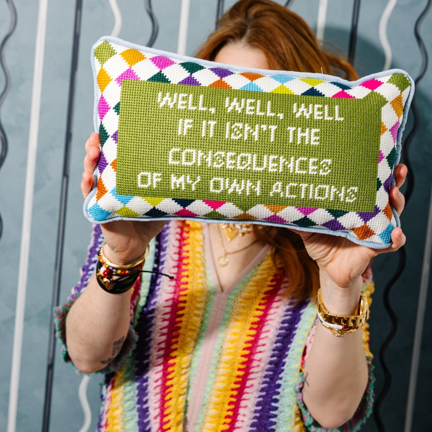 Well Well Well Needlepoint Pillow