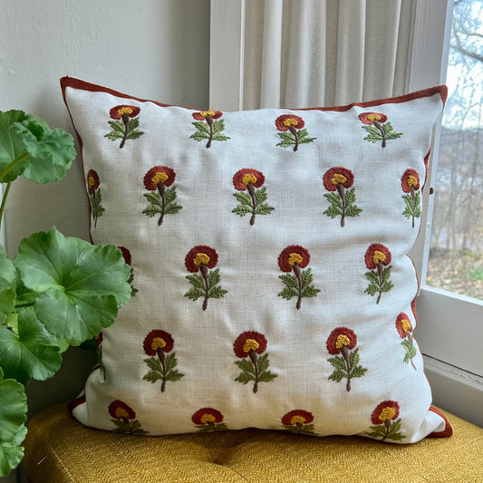 Wild Poppy Embroidered Pillow Cover