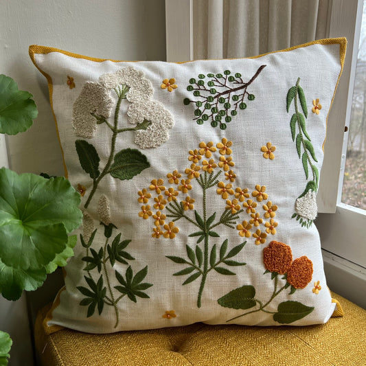 Wildflower Embroidered Pillow Cover