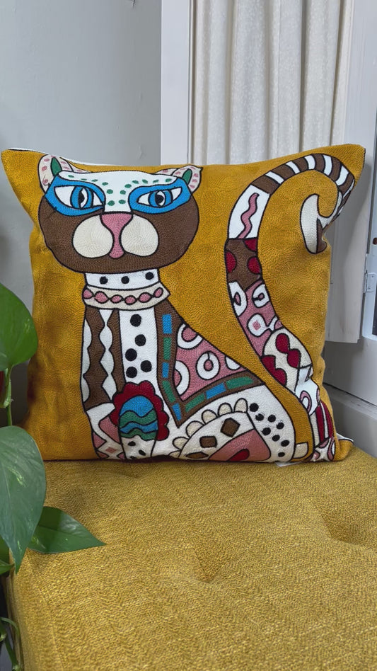 Moonlight Meetup | Embroidered Pillow Cover | Cat Lovers Collection