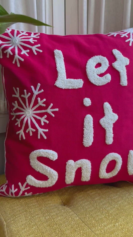 Red and White “Let it Snow” Embroidered Pillow Cover