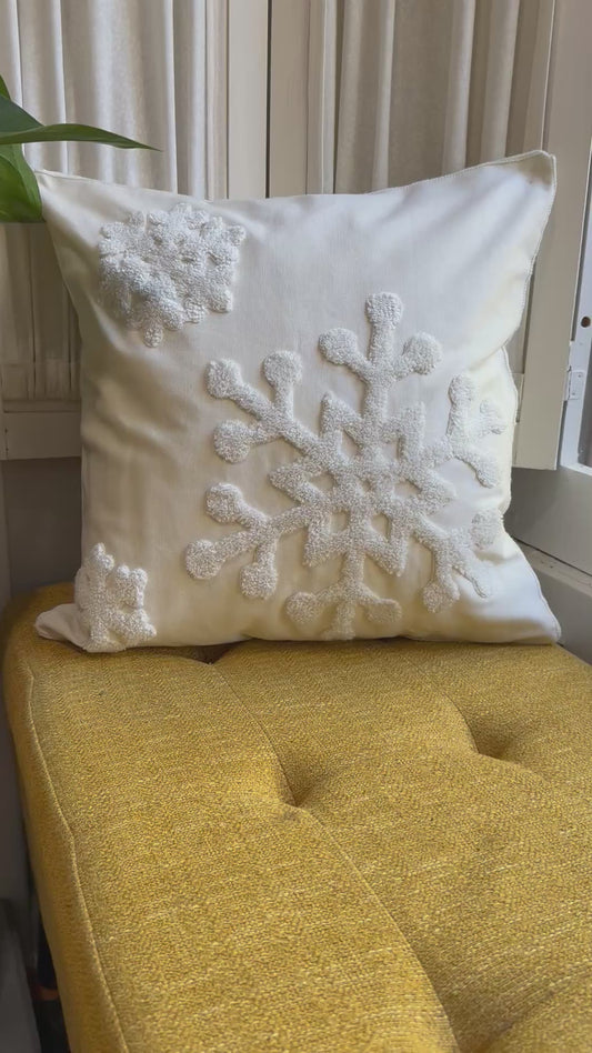 Neutral Snowflake Embroidered Pillow Cover