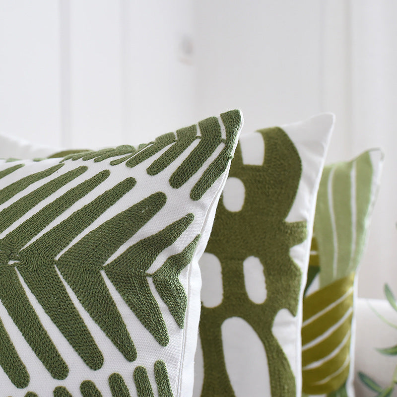 Botanical Fern Leaves Embroidered Pillow Cover