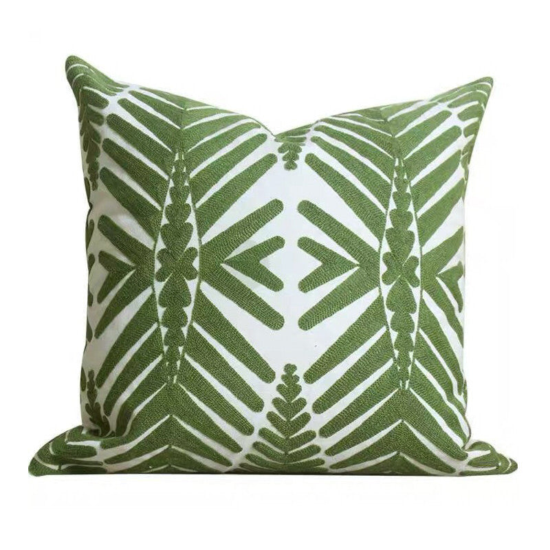 Botanical Fern Leaves Embroidered Pillow Cover