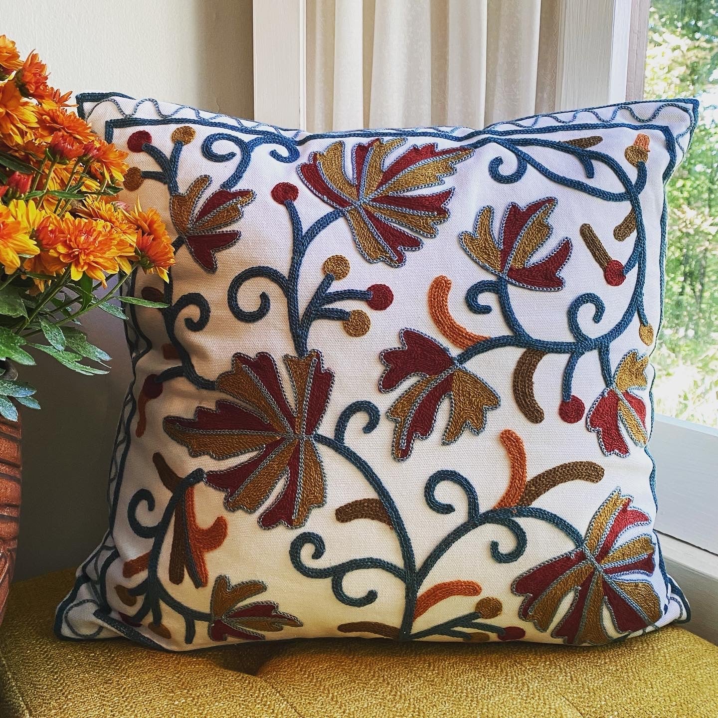 Fall Leaves Embroidered Pillow Cover