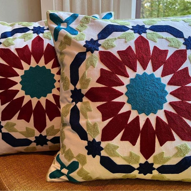 Geometric Burst | Embroidered Throw Pillow Cover