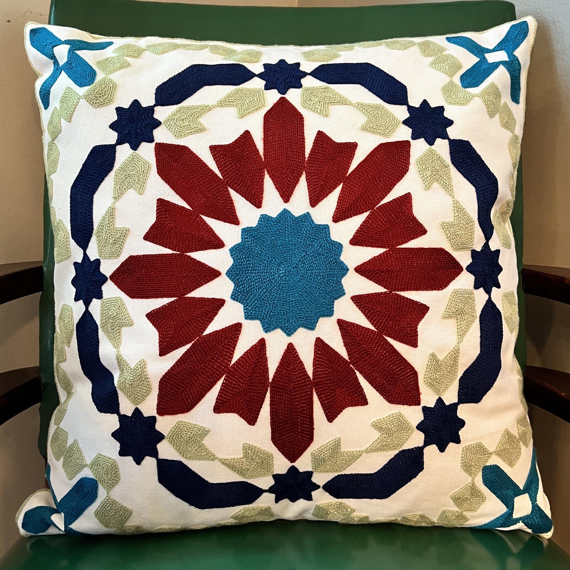 Geometric Burst | Embroidered Throw Pillow Cover