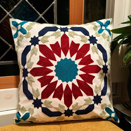 Geometric Burst | Embroidered Throw Pillow Cover