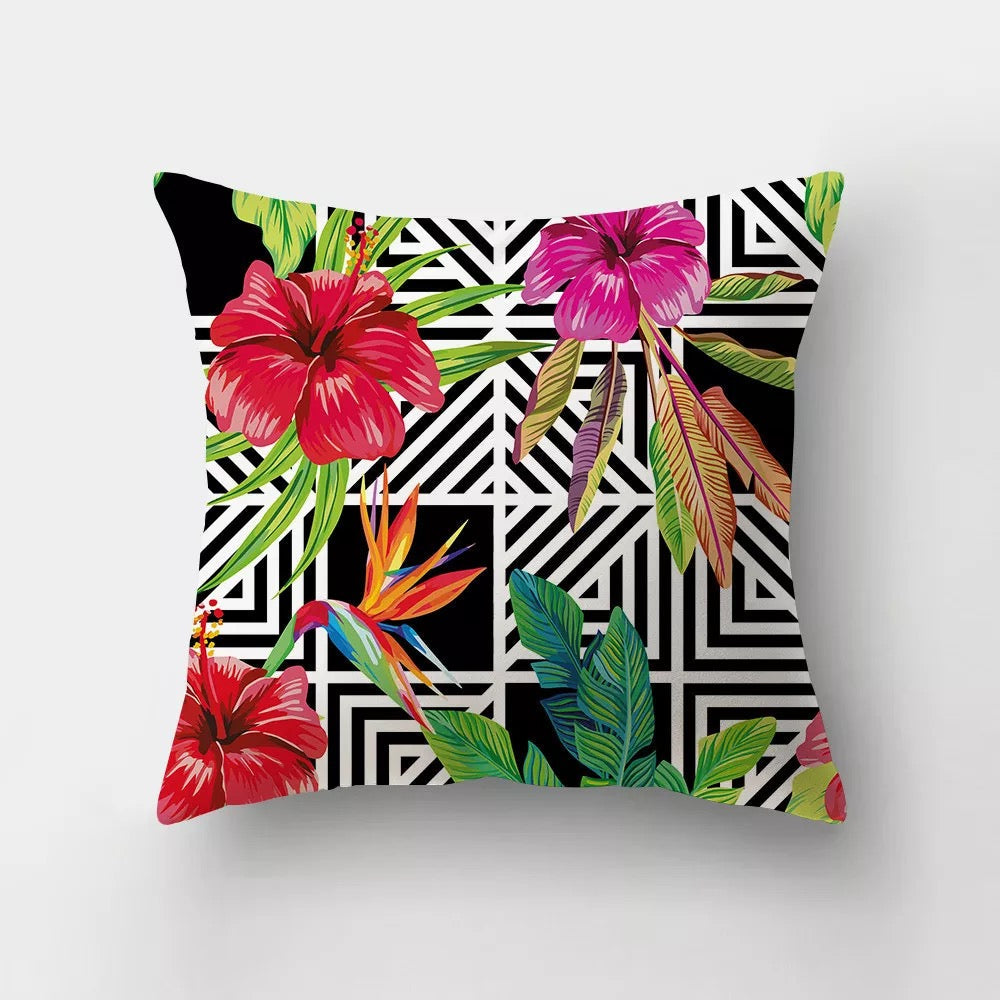 Geometric Floral Indoor/Outdoor Throw Pillow Cover